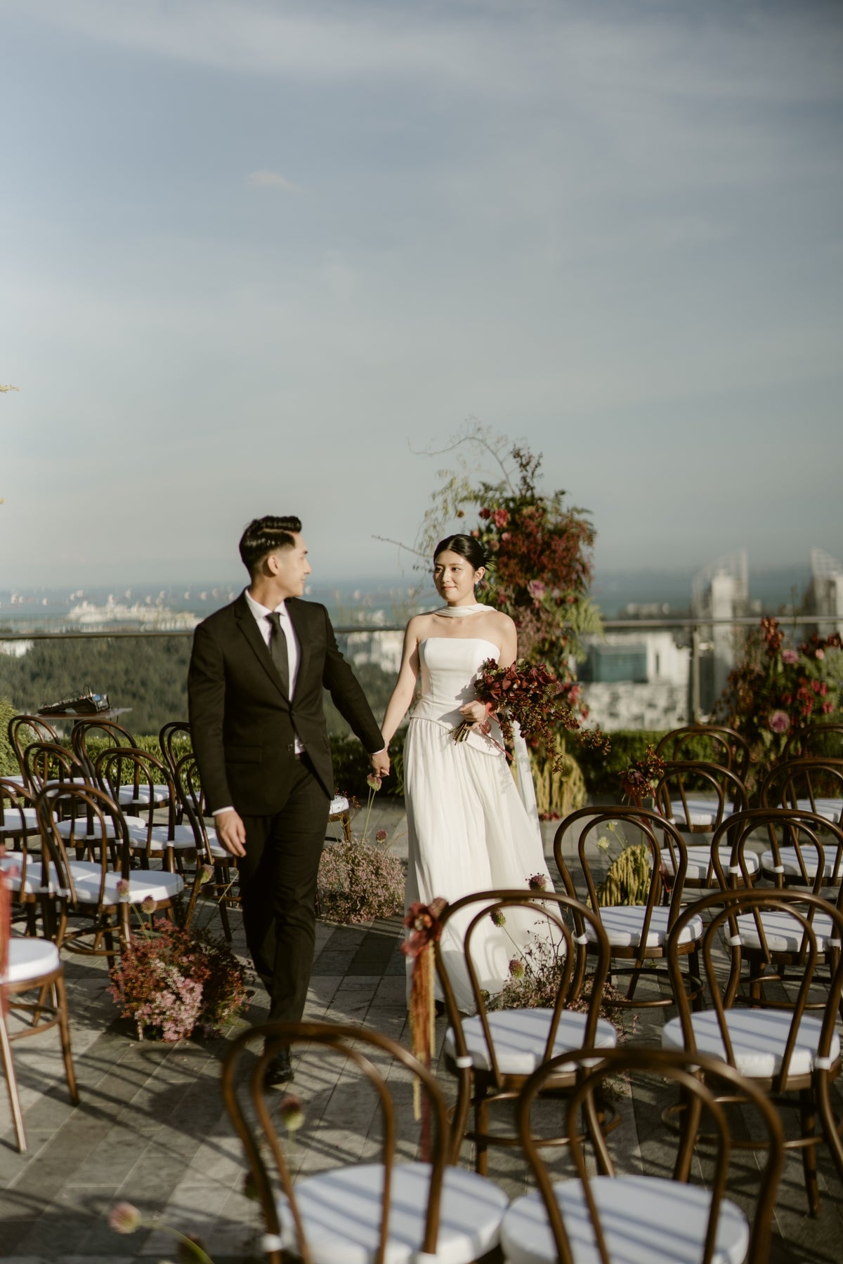 Elsa Strapless Corset A-Line Wedding Dress with Neck Scarf in Crepe & Chiffon | Bone and Grey Bridal | Affordable Simple Bridal Gowns Online Canada USA Singapore