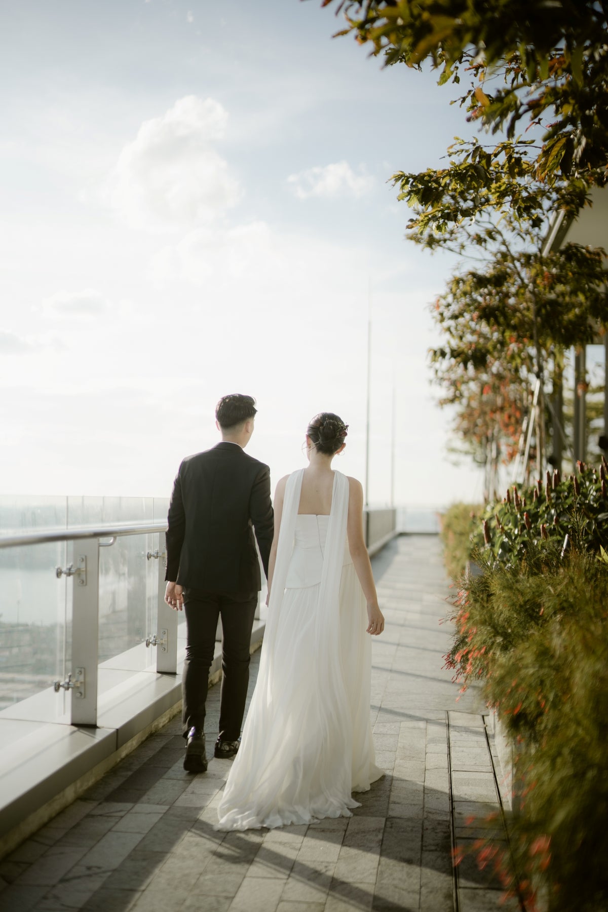 Elsa Strapless Corset A-Line Wedding Dress with Neck Scarf in Crepe & Chiffon | Bone and Grey Bridal | Affordable Simple Bridal Gowns Online Canada USA Singapore