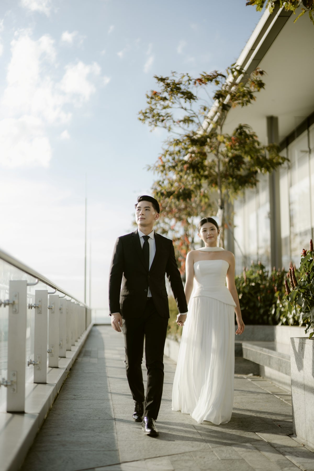 Elsa Strapless Corset A-Line Wedding Dress with Neck Scarf in Crepe & Chiffon | Bone and Grey Bridal | Affordable Simple Bridal Gowns Online Canada USA Singapore