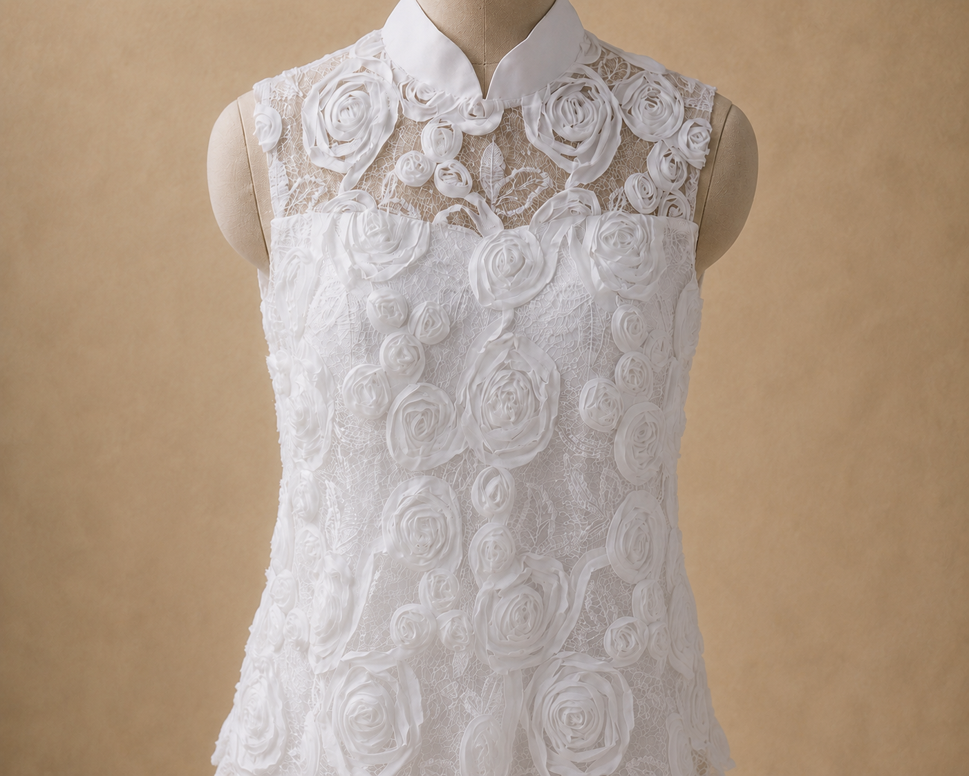 Fiona Mandarin Collar Lace Applique Column Modern Qipao Cheongsam Dress | Bone and Grey Bridal | Affordable Simple Bridal Gowns Online Canada USA Singapore
