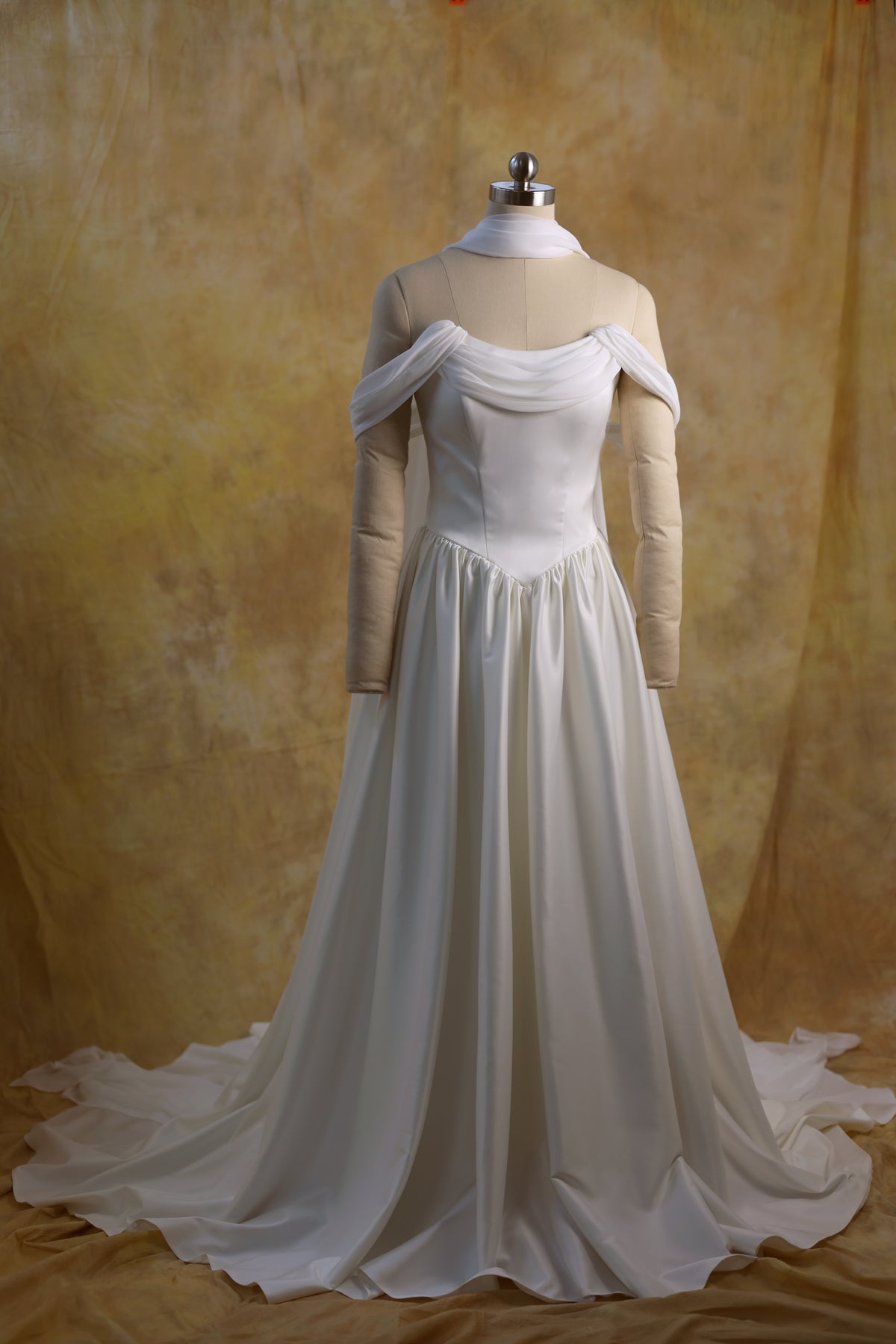Genesa Basque Waist Duchess Satin & Chiffon A-Line Gown | Bone and Grey Bridal | Affordable Simple Bridal Gowns Online Canada USA Singapore