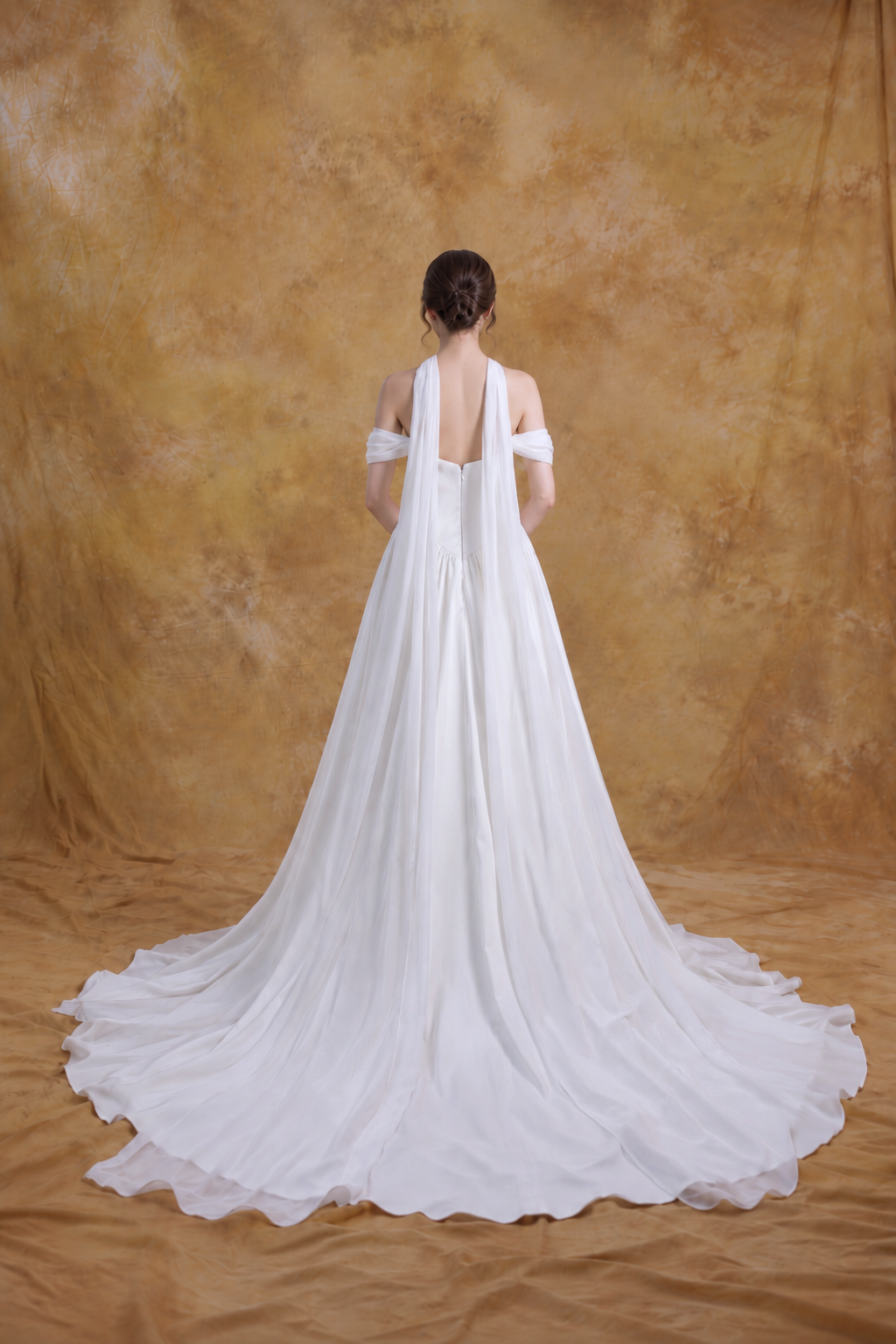 Genesa Basque Waist Duchess Satin & Chiffon A-Line Gown | Bone and Grey Bridal | Affordable Simple Bridal Gowns Online Canada USA Singapore