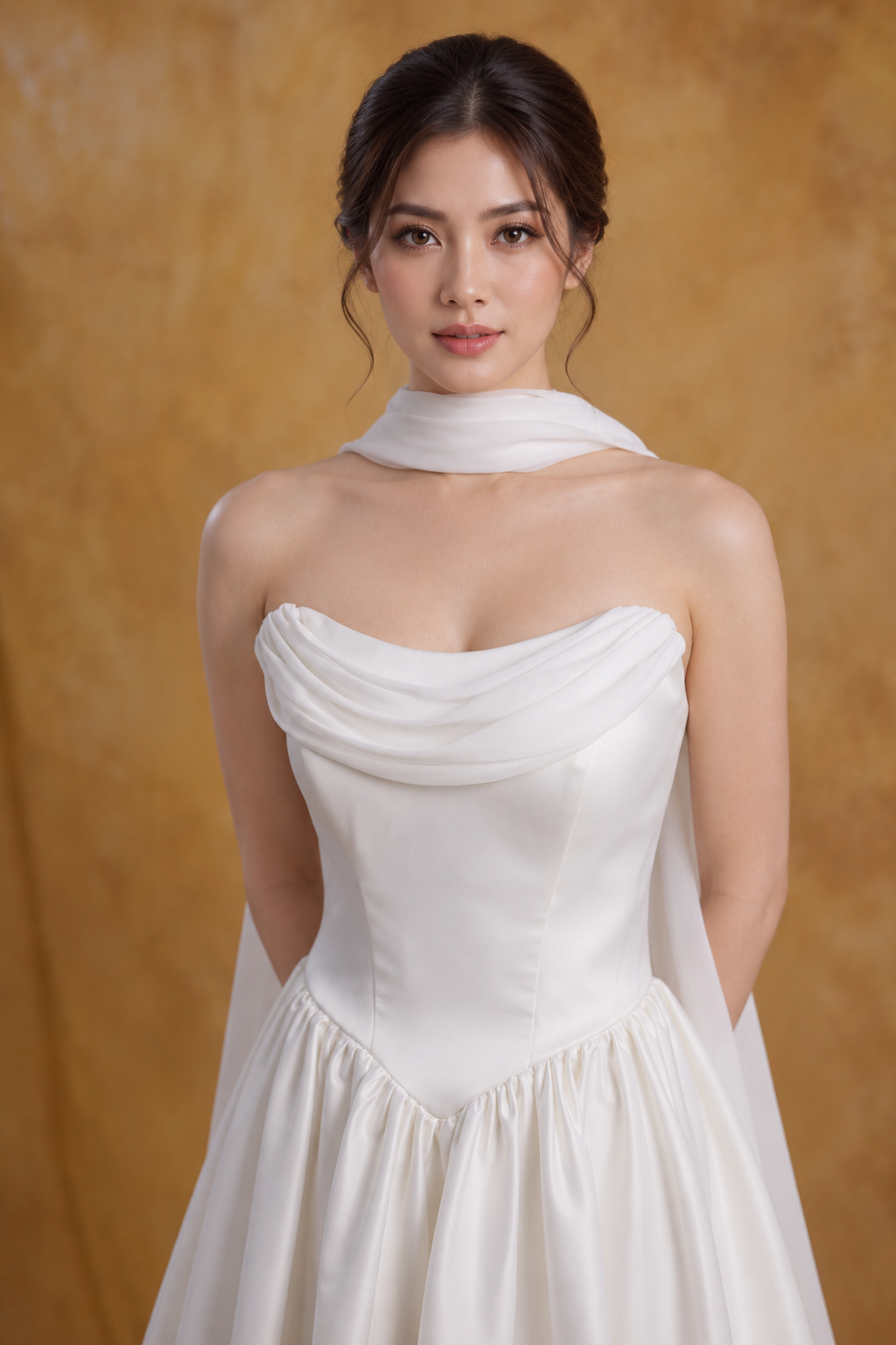 Genesa Basque Waist Duchess Satin & Chiffon A-Line Gown | Bone and Grey Bridal | Affordable Simple Bridal Gowns Online Canada USA Singapore