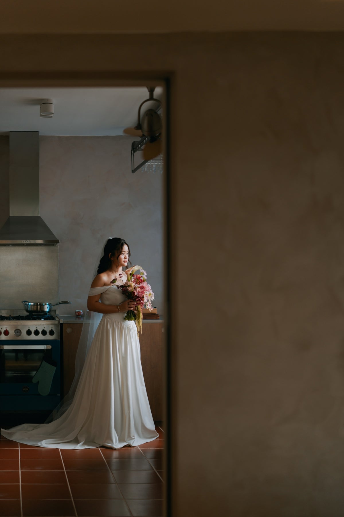 Genesa Basque Waist Duchess Satin & Chiffon A-Line Gown | Bone and Grey Bridal | Affordable Simple Bridal Gowns Online Canada USA Singapore