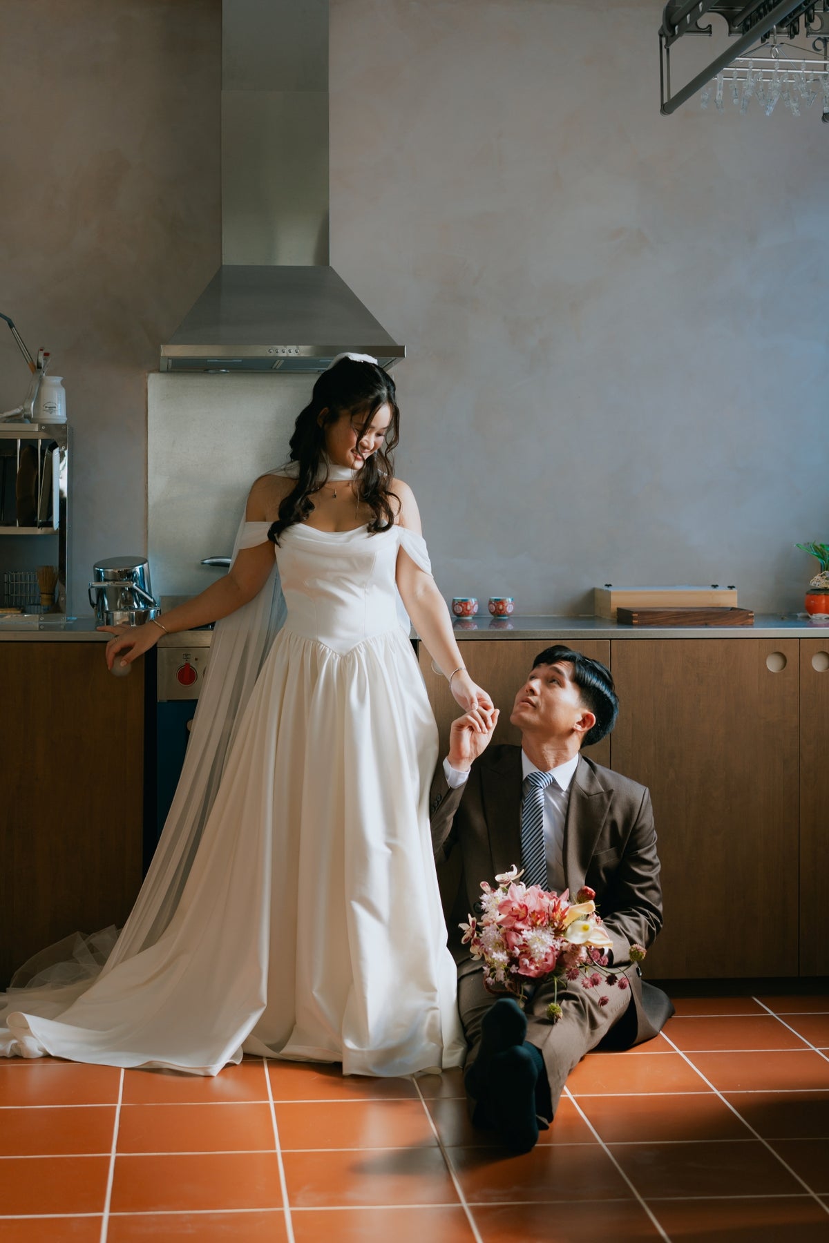 Genesa Basque Waist Duchess Satin & Chiffon A-Line Gown | Bone and Grey Bridal | Affordable Simple Bridal Gowns Online Canada USA Singapore
