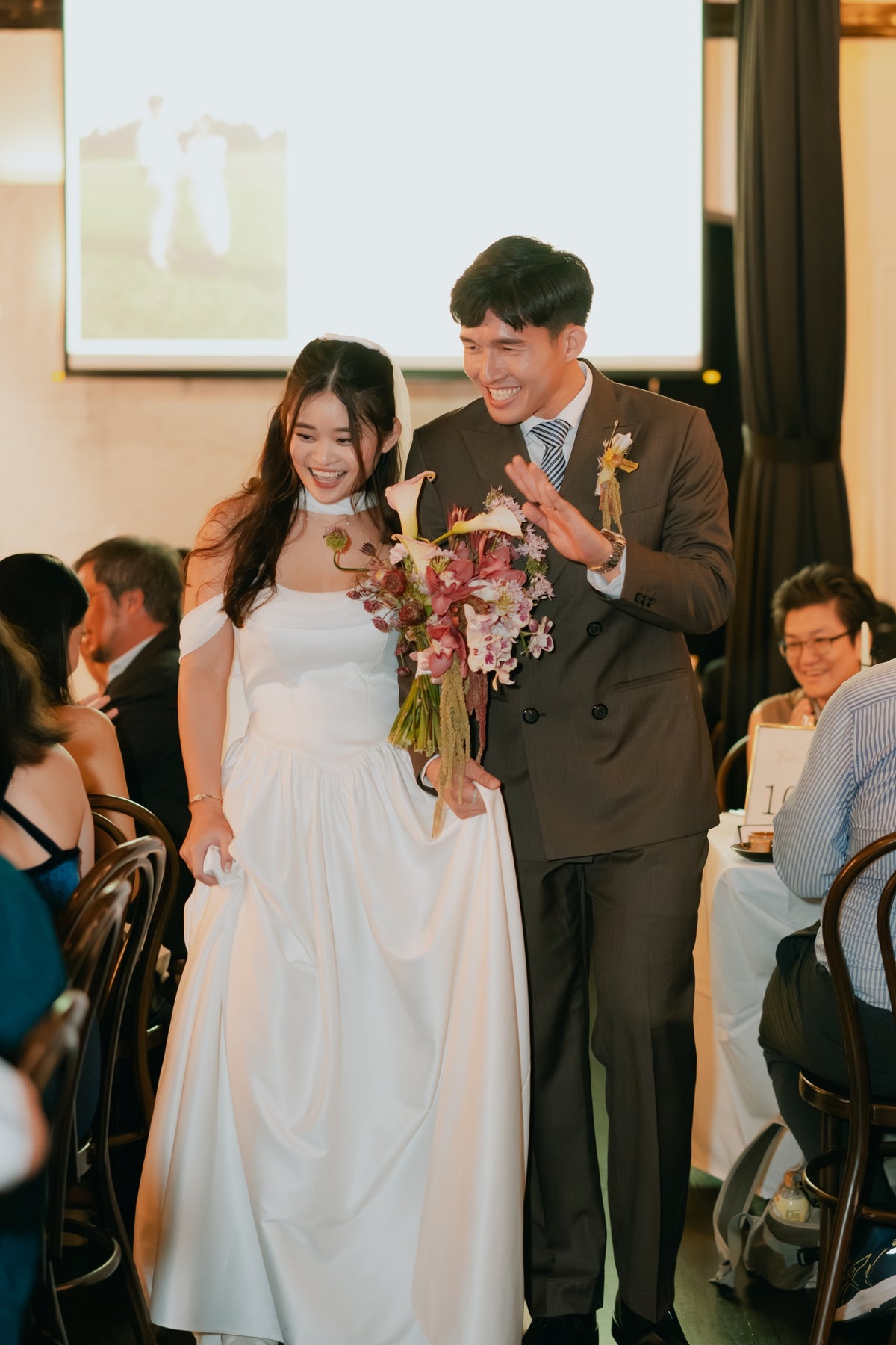 Genesa Basque Waist Duchess Satin & Chiffon A-Line Gown | Bone and Grey Bridal | Affordable Simple Bridal Gowns Online Canada USA Singapore