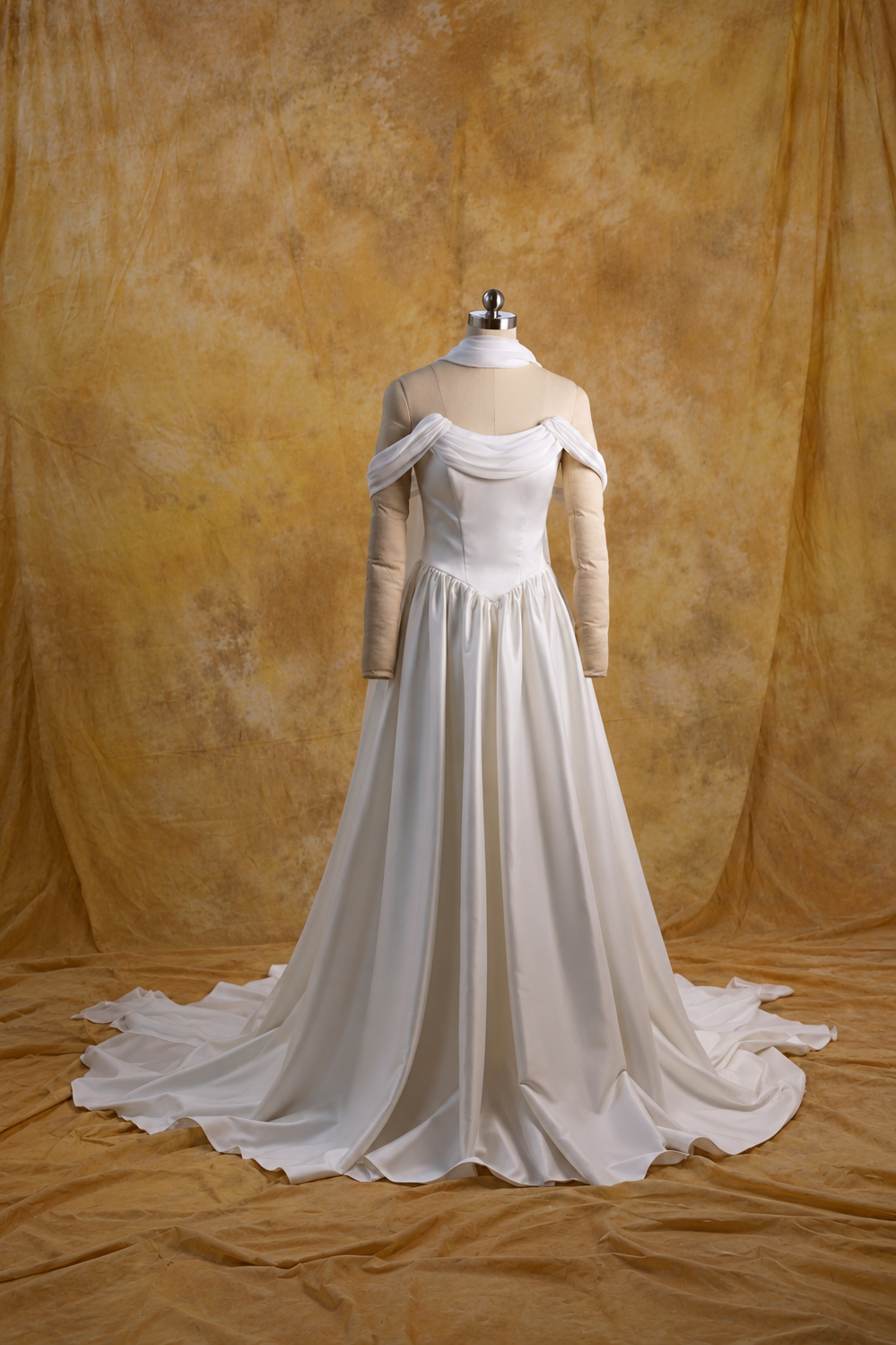 Genesa Basque Waist Duchess Satin & Chiffon A-Line Gown | Bone and Grey Bridal | Affordable Simple Bridal Gowns Online Canada USA Singapore
