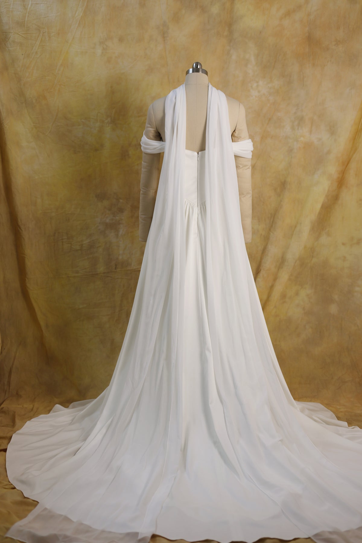 Genesa Basque Waist Duchess Satin & Chiffon A-Line Gown | Bone and Grey Bridal | Affordable Simple Bridal Gowns Online Canada USA Singapore