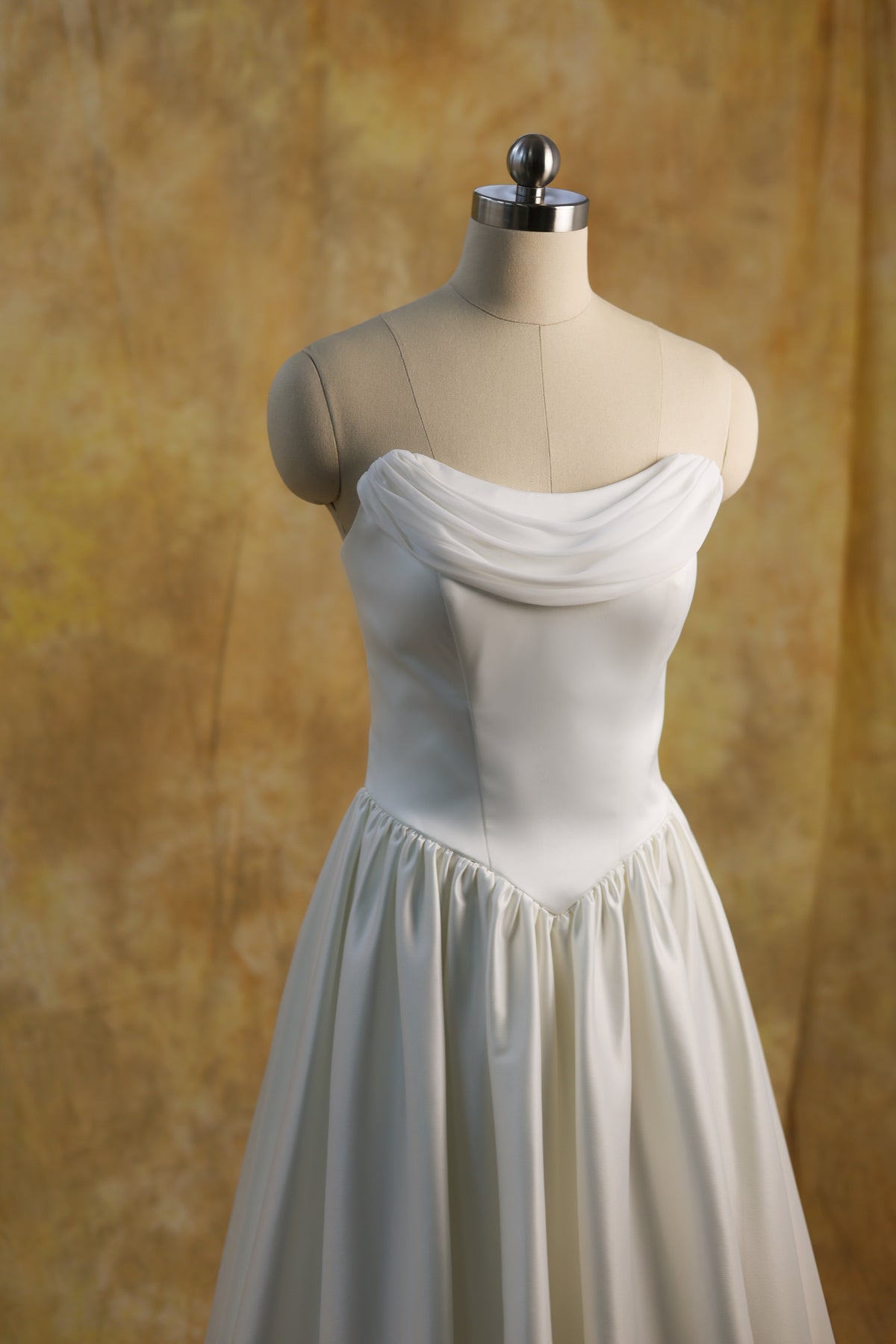 Genesa Basque Waist Duchess Satin & Chiffon A-Line Gown | Bone and Grey Bridal | Affordable Simple Bridal Gowns Online Canada USA Singapore