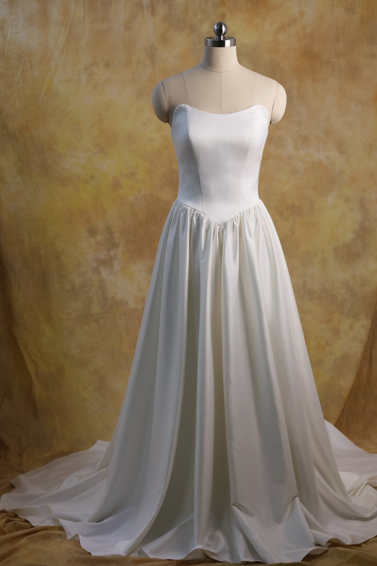 Genesa Basque Waist Duchess Satin & Chiffon A-Line Gown | Bone and Grey Bridal | Affordable Simple Bridal Gowns Online Canada USA Singapore