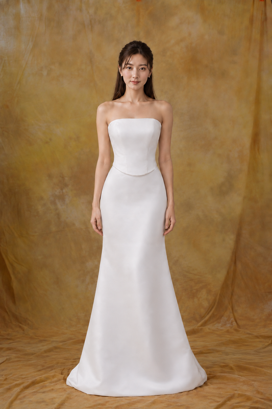 Hannah Satin Corset & Fit and Flare Skirt 2-Piece Set | Bone and Grey Bridal | Affordable Simple Bridal Gowns Online Canada USA Singapore