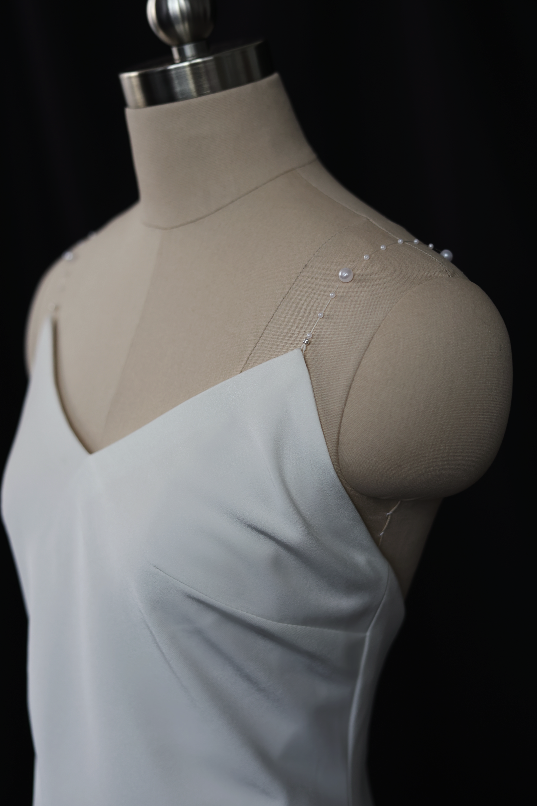 Sora minimal spaghetti strap crepe column wedding gown | Bone and Grey Bridal