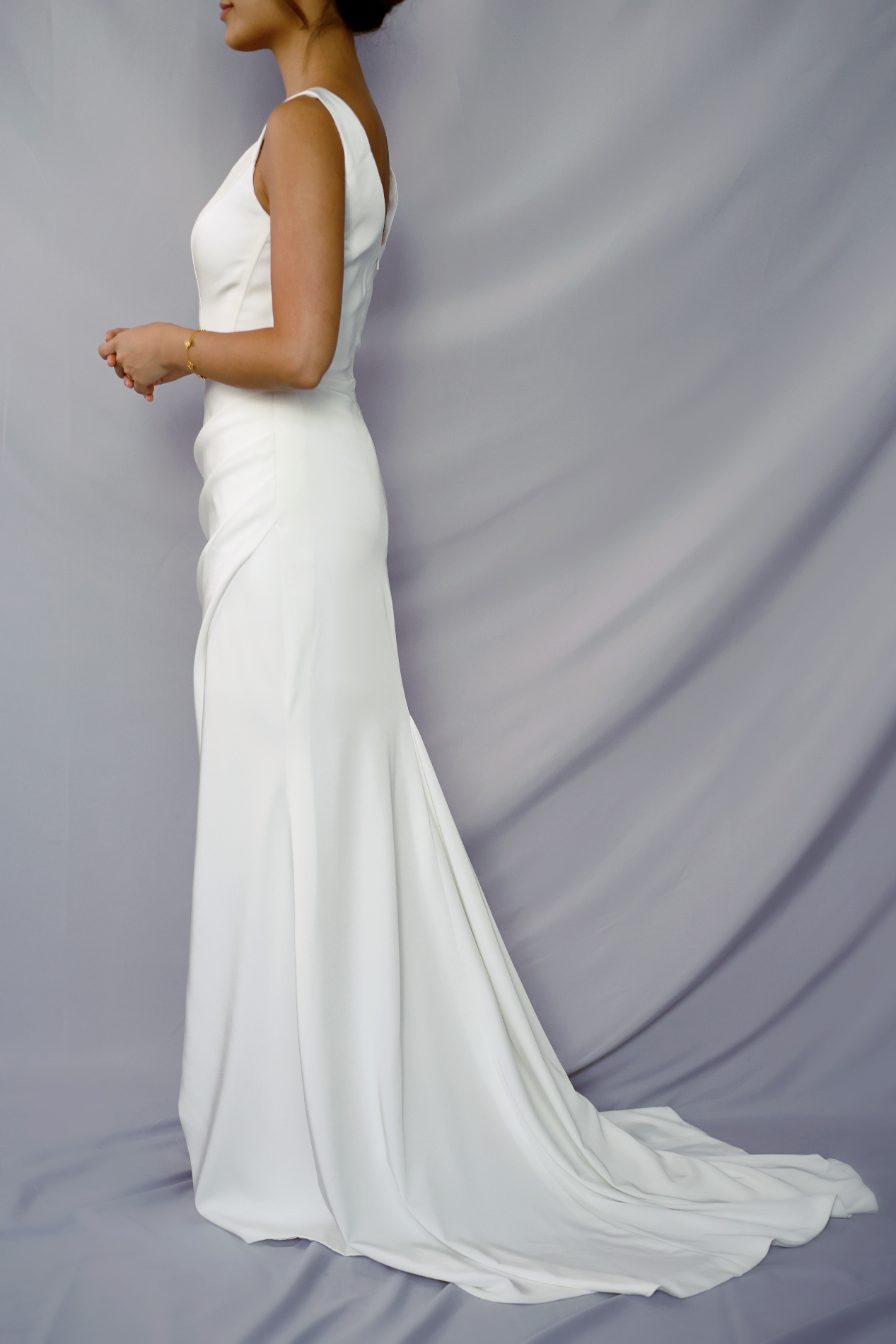 Sylvia Square Neck Fit n Flare Crepe Wedding Dress | Bone and Grey Bridal | Affordable minimal wedding dresses online Canada Singapore USA