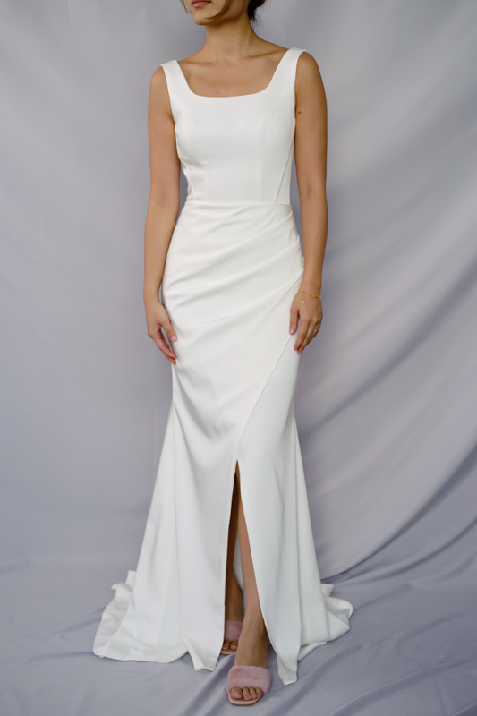 Sylvia square neck minimal bridal gown | Bone and Grey Bridal