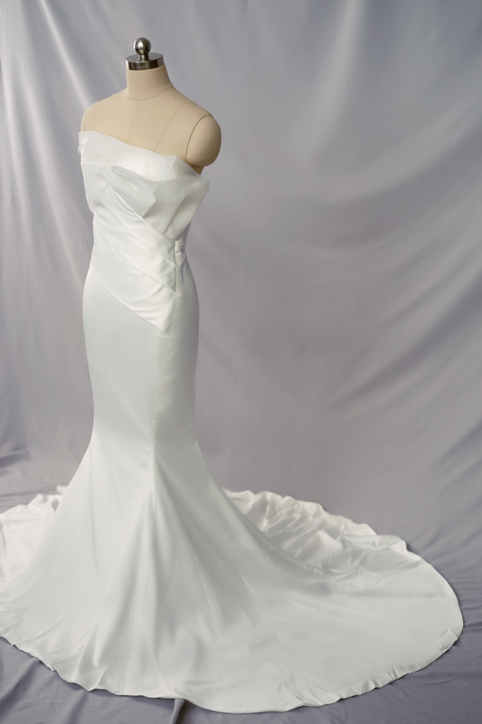 Vera Strapless Organza Satin Minimal Wedding Dress | Bone & Grey