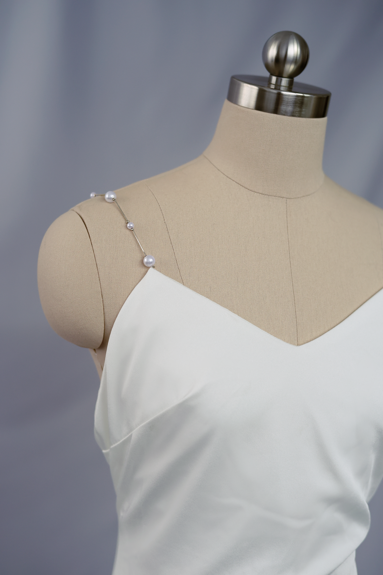 Sora Thick Bead Straps V-Neck Minimal Wedding Dress | Bone & Grey