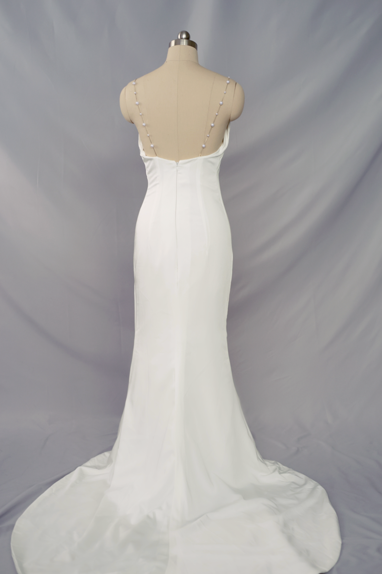 Sora Thick Bead Straps V-Neck Minimal Wedding Dress | Bone & Grey