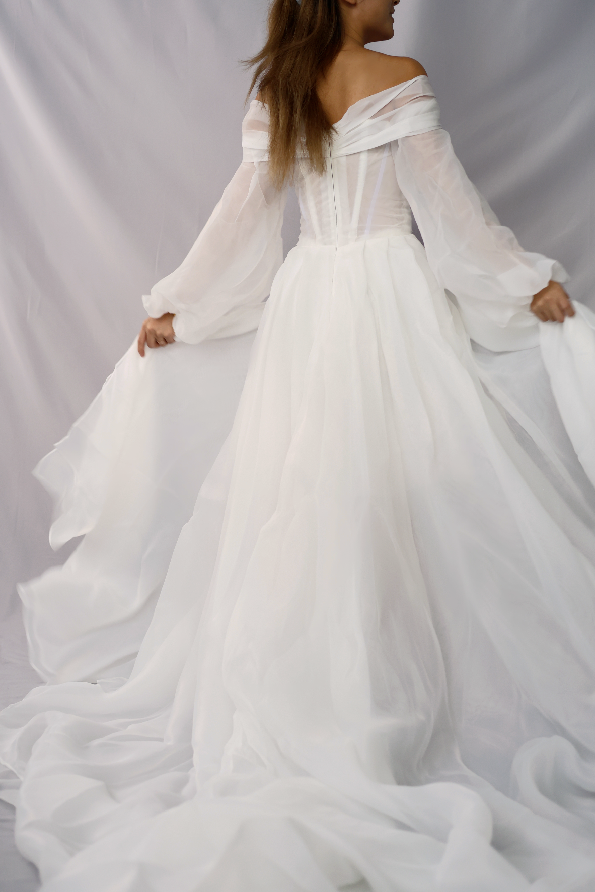 Alinah Minimal Off-the-Shoulder Organza Wedding Dress | Bone & Grey
