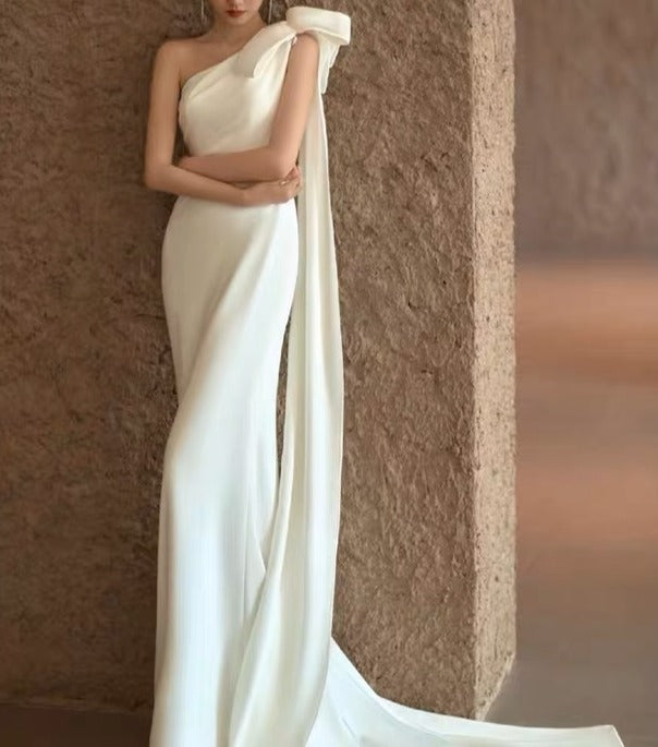 Nera one-shoulder simple bridal gown | Bone and Grey Bridal