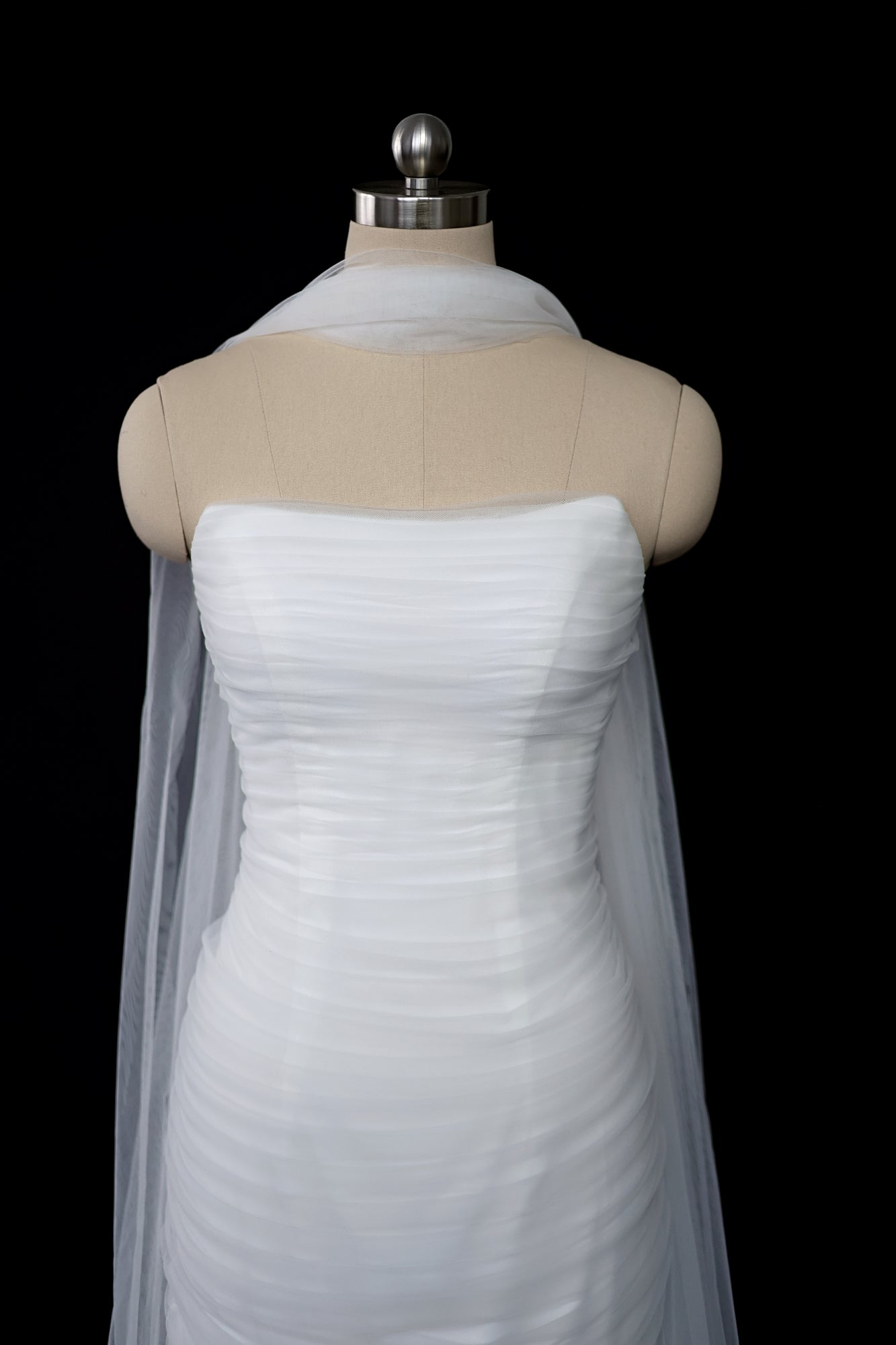 Isla 2.0 Strapless Soft Mesh Tulle Column Wedding Dress with Tulle Scarf | Bone and Grey Bridal | Affordable Minimal Bridal Gowns Online Canada USA Singapore