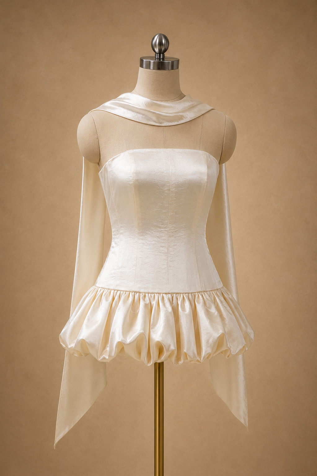 Ivy 2-Piece Strapless Corset & Pencil Skirt Bubble Hem Wedding Dress with Neck Scarf Civil Ceremony Set | Bone and Grey Bridal | Affordable Simple Bridal Gowns Online Canada USA Singapore