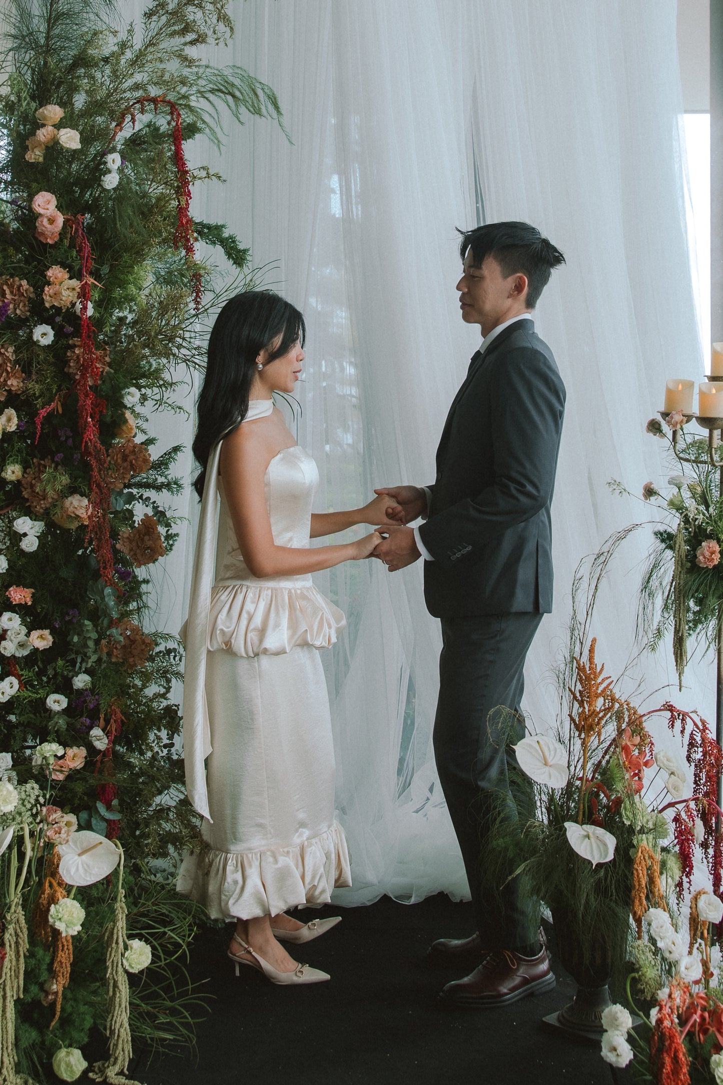 Ivy 2-Piece Strapless Corset & Pencil Skirt Bubble Hem Wedding Dress with Neck Scarf Civil Ceremony Set | Bone and Grey Bridal | Affordable Simple Bridal Gowns Online Canada USA Singapore