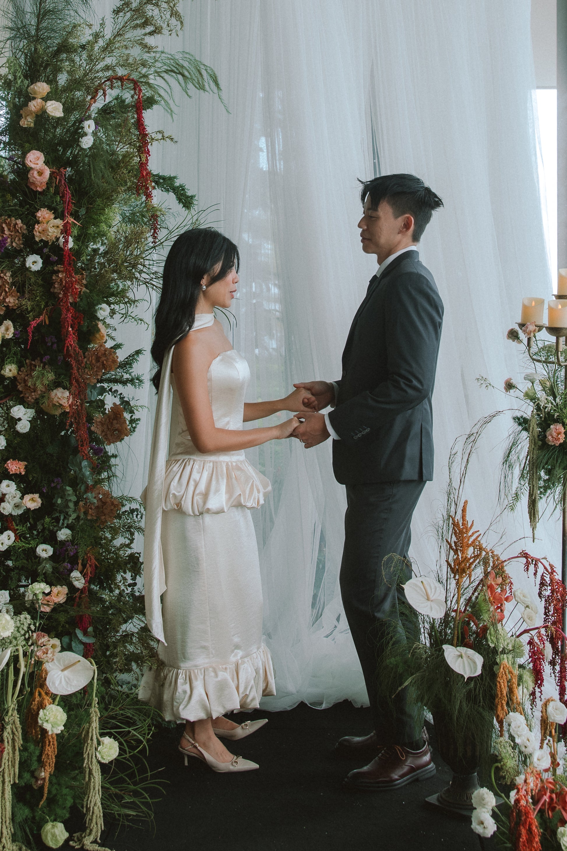 Ivy 2-Piece Strapless Corset & Pencil Skirt Bubble Hem Wedding Dress with Neck Scarf Civil Ceremony Set | Bone and Grey Bridal | Affordable Simple Bridal Gowns Online Canada USA Singapore