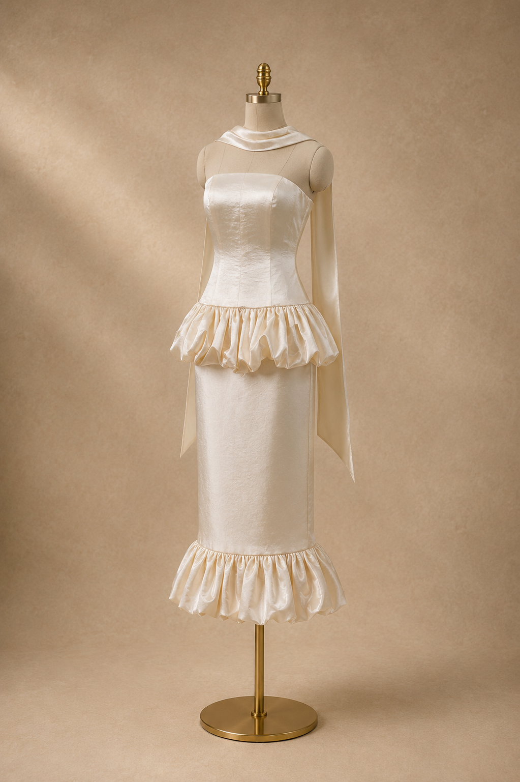 Ivy 2-Piece Strapless Corset & Pencil Skirt Bubble Hem Wedding Dress with Neck Scarf Civil Ceremony Set | Bone and Grey Bridal | Affordable Simple Bridal Gowns Online Canada USA Singapore