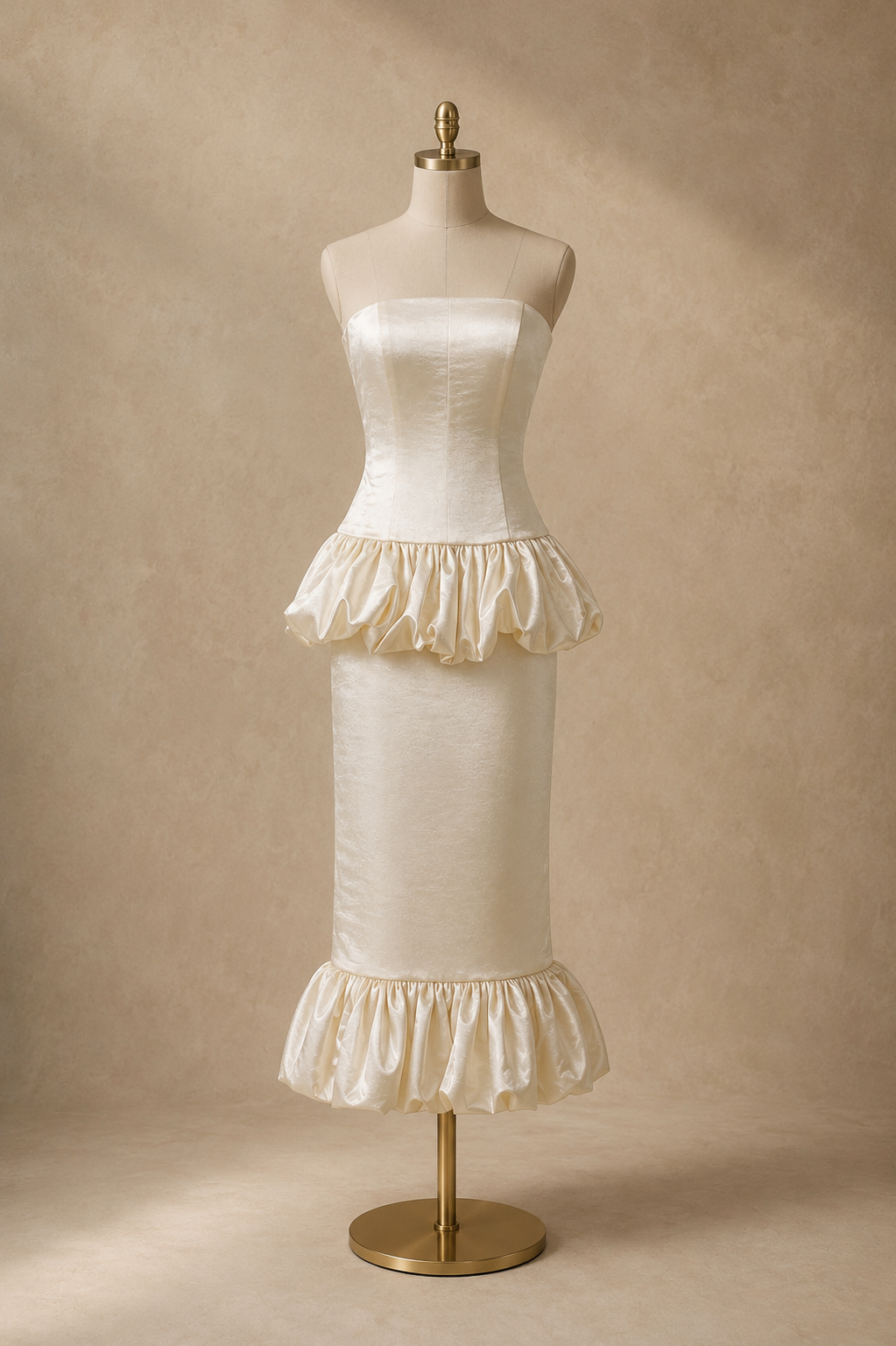 Ivy 2-Piece Strapless Corset & Pencil Skirt Bubble Hem Wedding Dress with Neck Scarf Civil Ceremony Set | Bone and Grey Bridal | Affordable Simple Bridal Gowns Online Canada USA Singapore