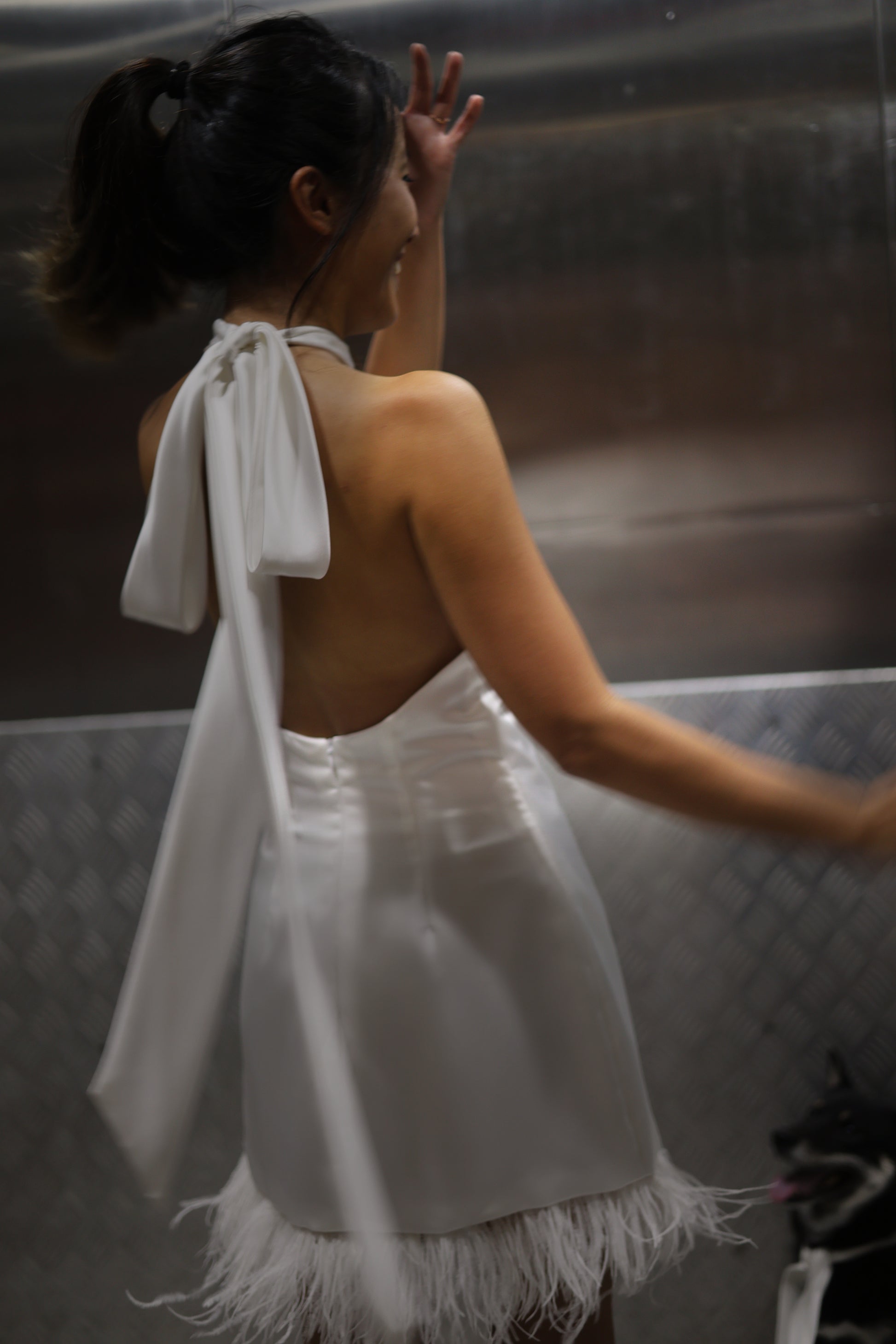 Joy Bridal Mini with Feather Trim | Bone & Grey Bridal | Wedding Afterparty Mini Dresses Online Canada USA Australia UK Singapore