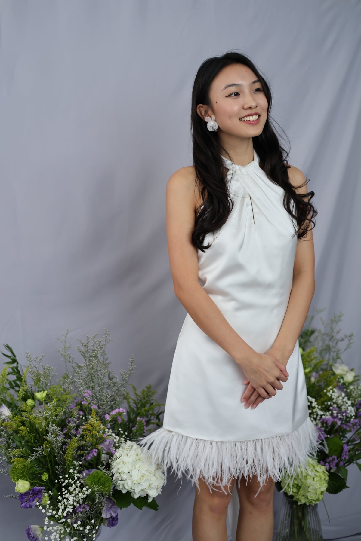 Joy Bridal Mini with Feather Trim | Bone & Grey Bridal | Wedding Afterparty Mini Dresses Online Canada USA Australia UK Singapore