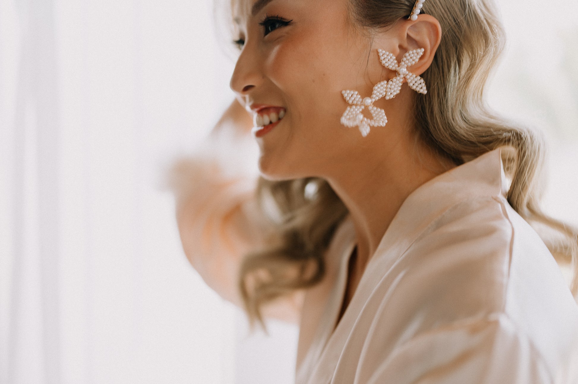 Halle Handmade Pearl Floral Earrings | Bone & Grey Bridal Accessories