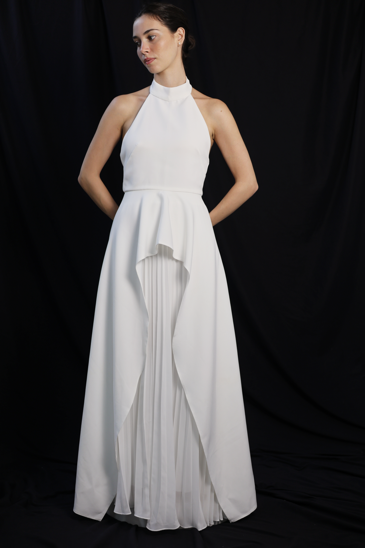 Juniper 2-Piece Halter Dress Set with A-Line Chiffon Skirt | Bone and Grey Bridal | Affordable Minimal Wedding Dresses Online Canada USA Singapore