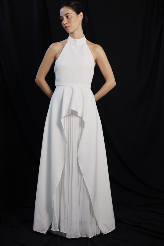 Juniper 2-Piece Halter Dress Set with A-Line Chiffon Skirt | Bone and Grey Bridal | Affordable Minimal Wedding Dresses Online Canada USA Singapore