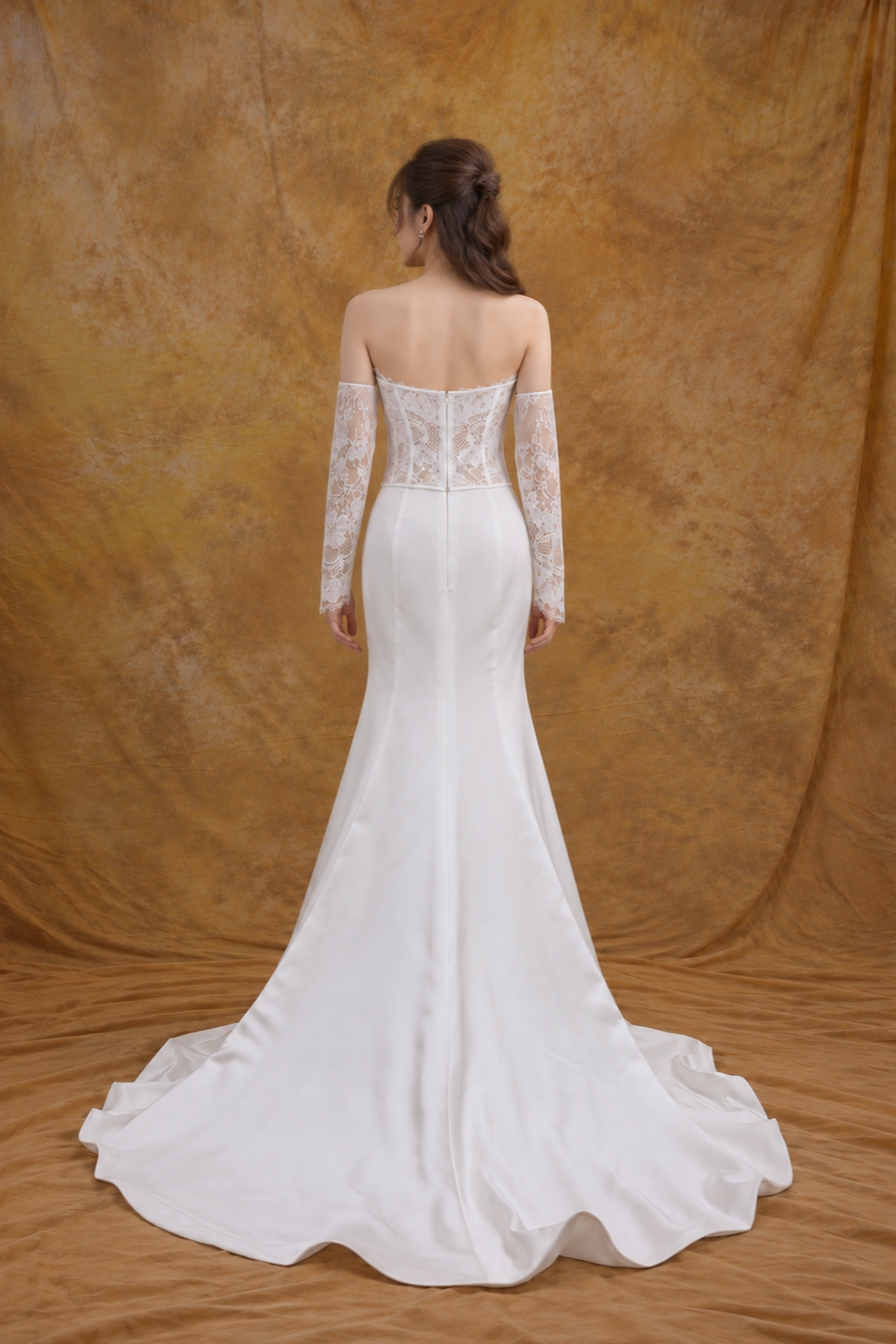 Kimberley Lace Corset & Satin Fit and Flare Skirt Wedding Gown Set | Bone and Grey Bridal | Affordable Simple Bridal Gowns Online Canada USA Singapore | Bone and Grey Bridal | Affordable Simple Bridal Gowns Online Canada USA Singapore