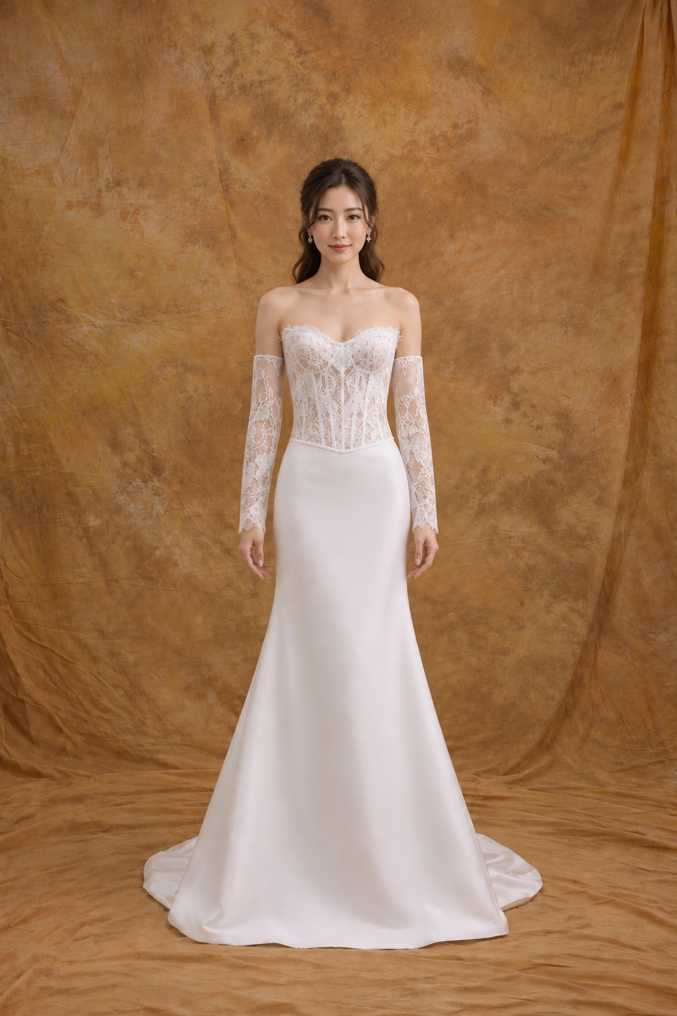 Kimberley Lace Corset & Satin Fit and Flare Skirt Wedding Gown Set | Bone and Grey Bridal | Affordable Simple Bridal Gowns Online Canada USA Singapore | Bone and Grey Bridal | Affordable Simple Bridal Gowns Online Canada USA Singapore