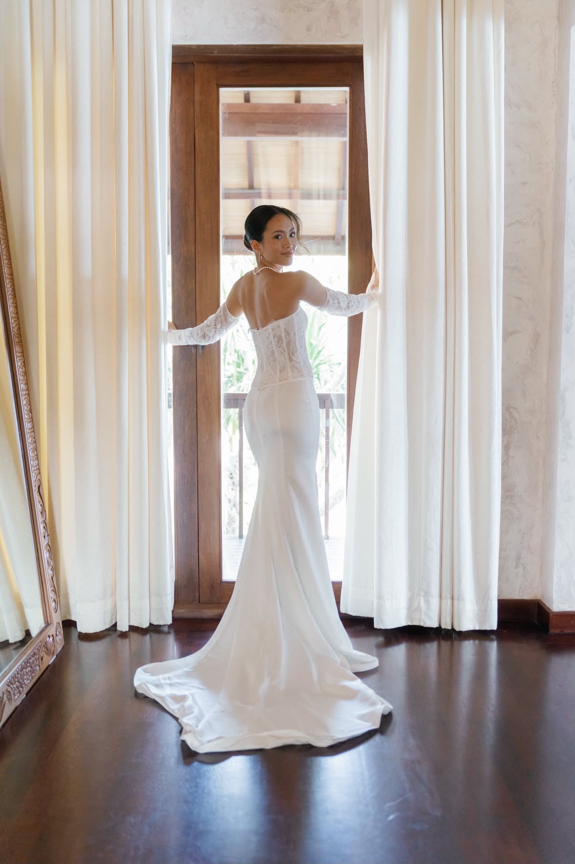 Kimberley Lace Corset & Satin Fit and Flare Skirt Wedding Gown Set | Bone and Grey Bridal | Affordable Simple Bridal Gowns Online Canada USA Singapore | Bone and Grey Bridal | Affordable Simple Bridal Gowns Online Canada USA Singapore
