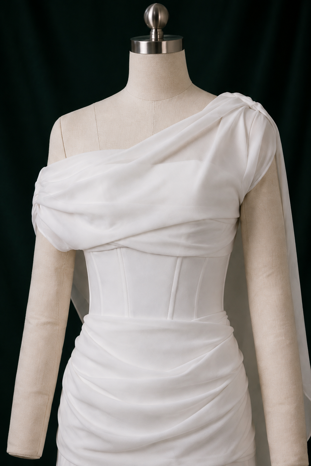 Laney Chiffon Cowl Column Wedding Gown | Bone and Grey Bridal | Affordable Simple Bridal Gowns Online Canada USA Singapore