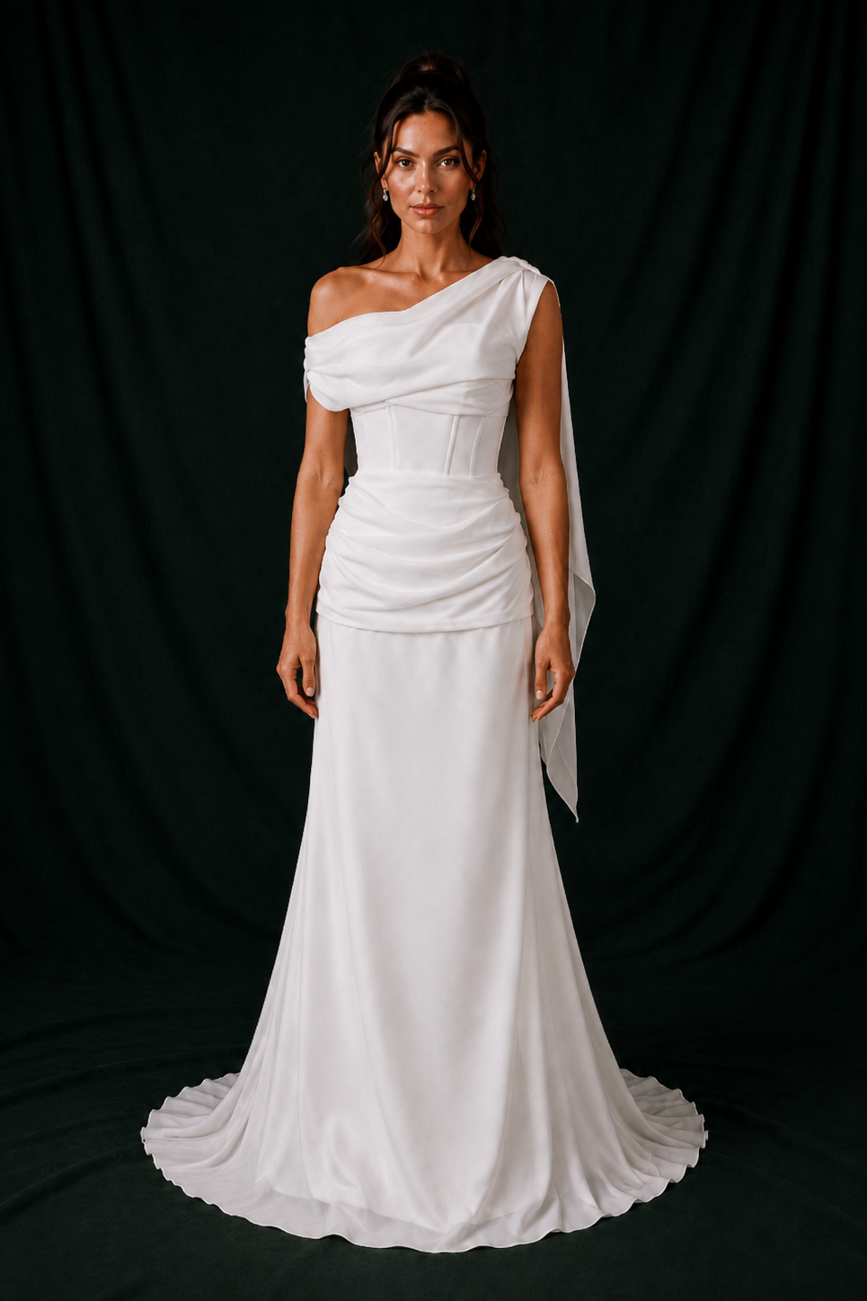 Laney Chiffon Cowl Column Wedding Gown | Bone and Grey Bridal | Affordable Simple Bridal Gowns Online Canada USA Singapore