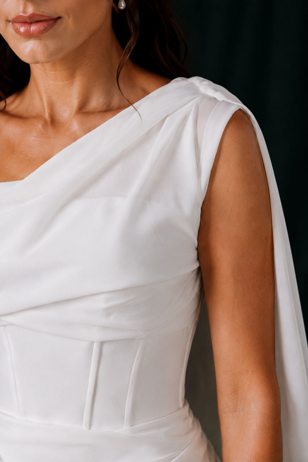 Laney Chiffon Cowl Column Wedding Gown | Bone and Grey Bridal | Affordable Simple Bridal Gowns Online Canada USA Singapore