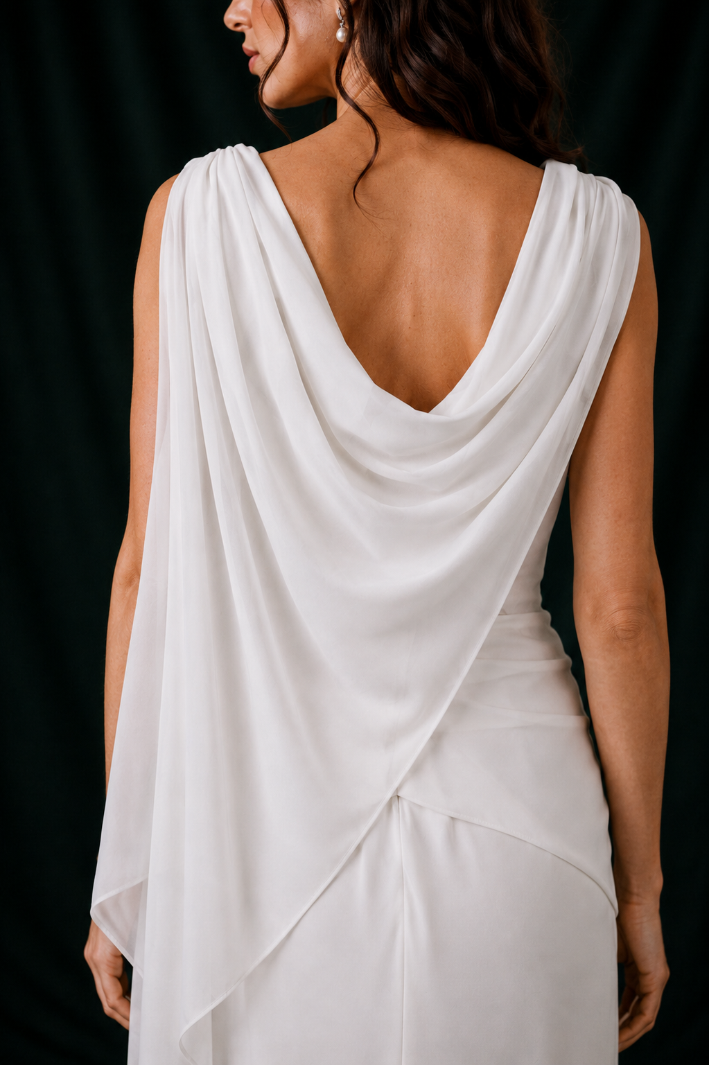 Laney Chiffon Cowl Column Wedding Gown | Bone and Grey Bridal | Affordable Simple Bridal Gowns Online Canada USA Singapore