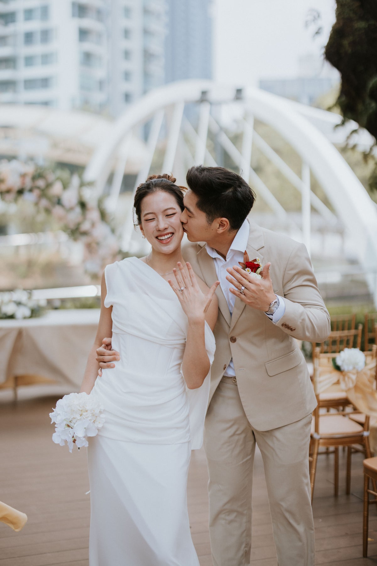 Laney Chiffon Cowl Column Wedding Gown | Bone and Grey Bridal | Affordable Simple Bridal Gowns Online Canada USA Singapore