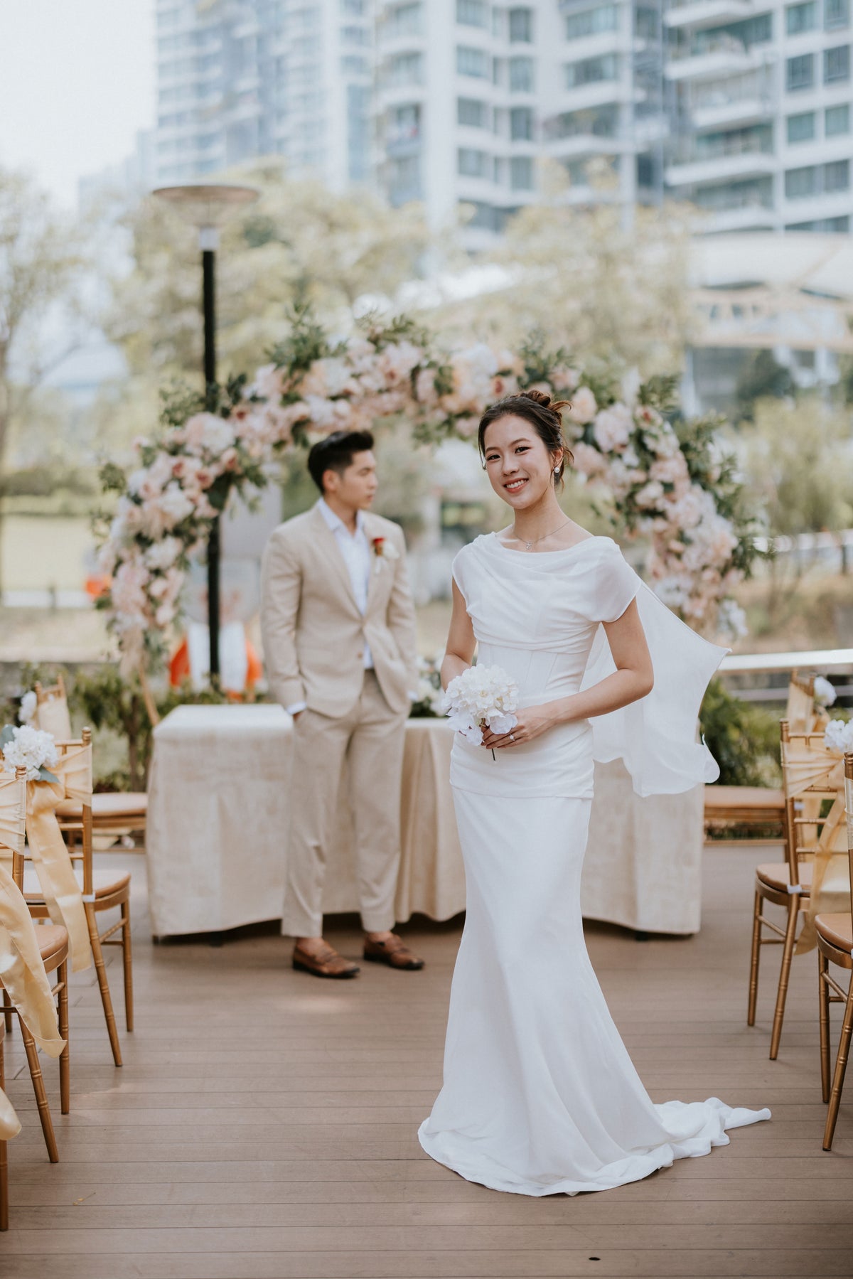 Laney Chiffon Cowl Column Wedding Gown | Bone and Grey Bridal | Affordable Simple Bridal Gowns Online Canada USA Singapore