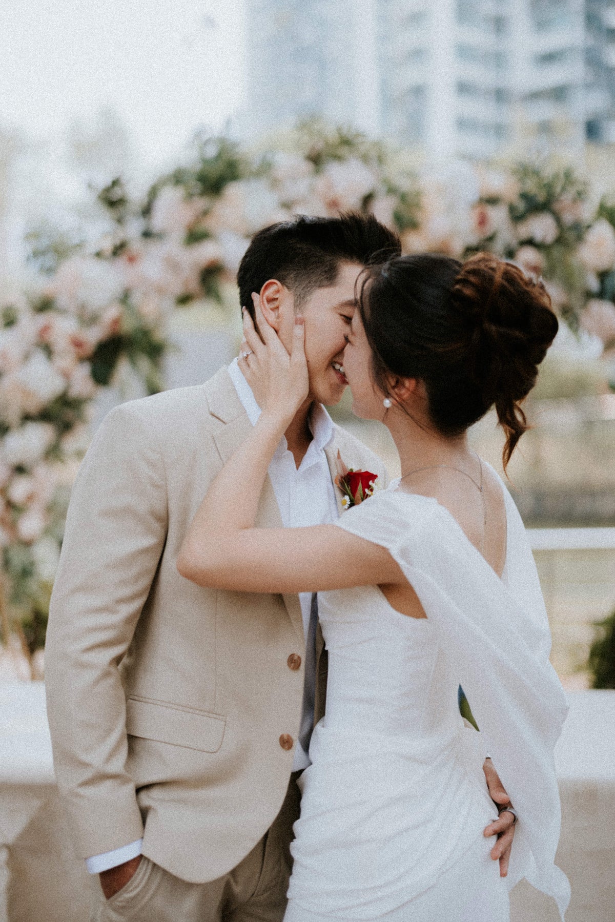 Laney Chiffon Cowl Column Wedding Gown | Bone and Grey Bridal | Affordable Simple Bridal Gowns Online Canada USA Singapore