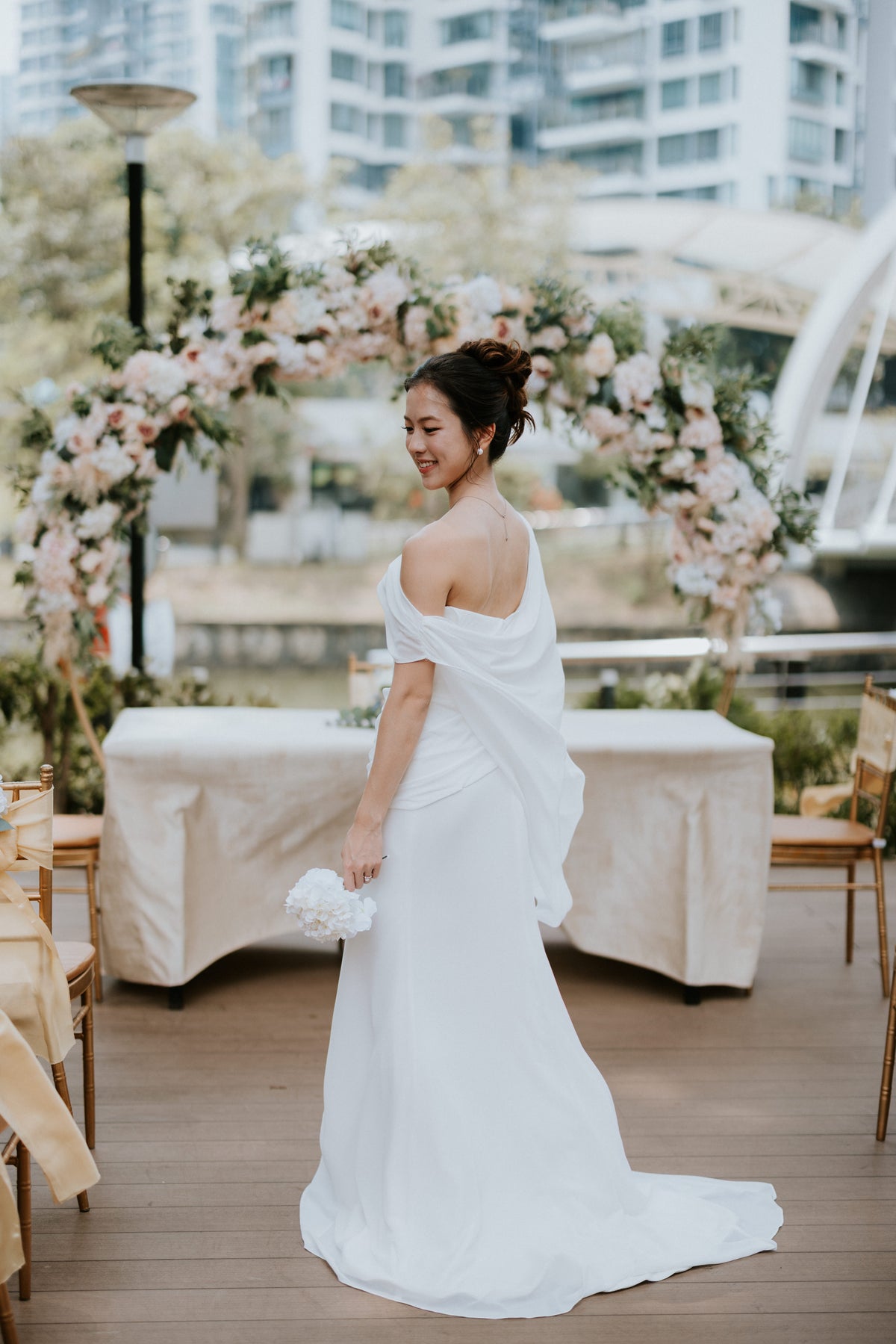 Laney Chiffon Cowl Column Wedding Gown | Bone and Grey Bridal | Affordable Simple Bridal Gowns Online Canada USA Singapore