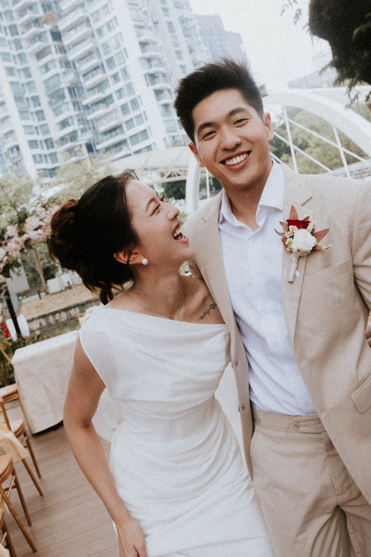 Laney Chiffon Cowl Column Wedding Gown | Bone and Grey Bridal | Affordable Simple Bridal Gowns Online Canada USA Singapore