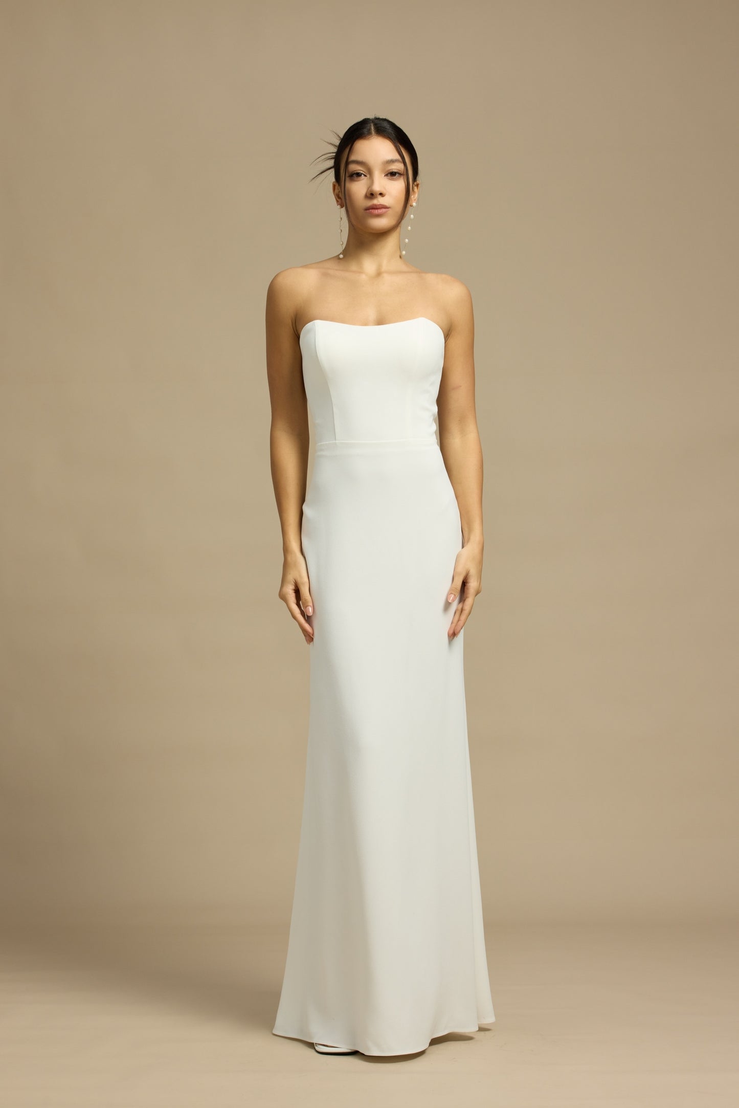 Lily 2-Piece Minimalist Sweetheart Column Wedding Dress with Qipao Cheongsam Mandarin Collar Mulberry Silk Overlay | Bone and Grey Bridal | Affordable Minimal Simple Bridal Gowns Online Canada USA Singapore