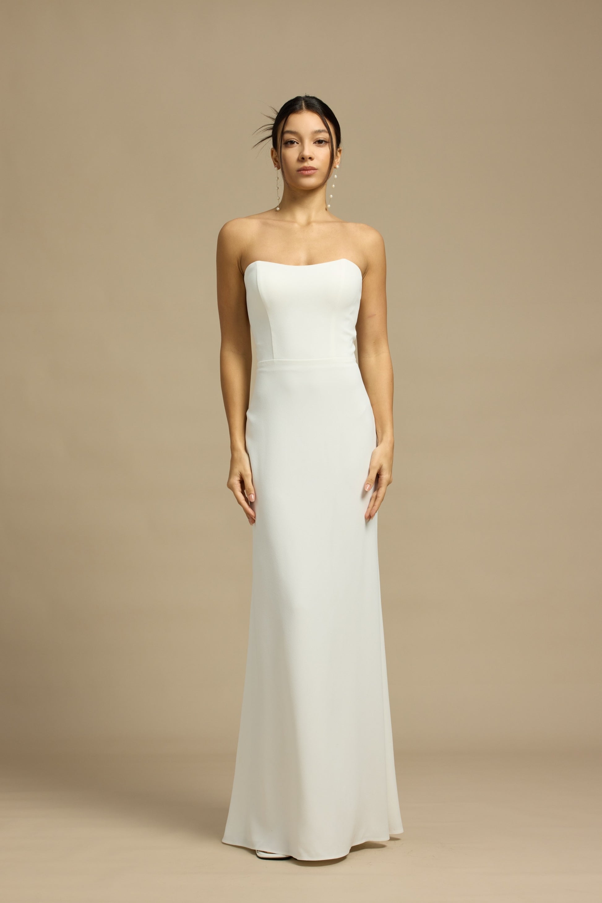 Lily 2-Piece Minimalist Sweetheart Column Wedding Dress with Qipao Cheongsam Mandarin Collar Mulberry Silk Overlay | Bone and Grey Bridal | Affordable Minimal Simple Bridal Gowns Online Canada USA Singapore