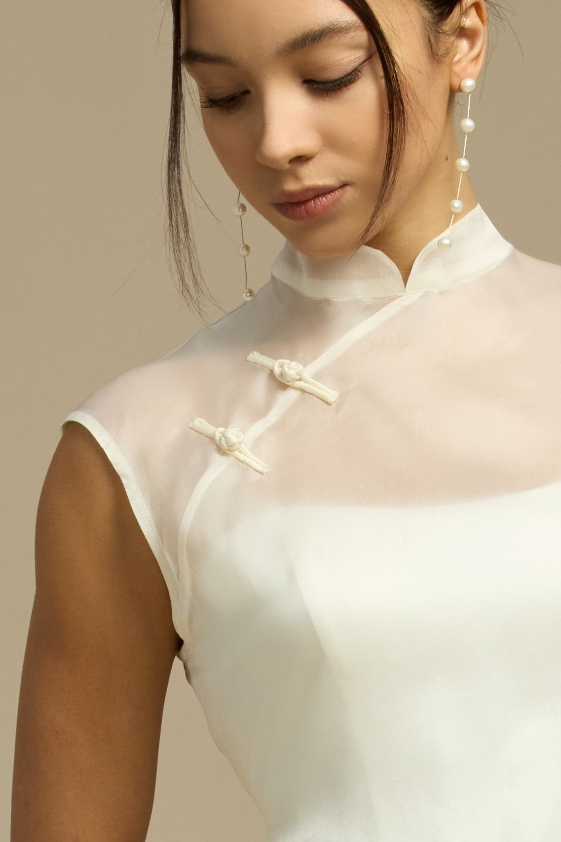 Lily 2-Piece Minimalist Sweetheart Column Wedding Dress with Qipao Cheongsam Mandarin Collar Mulberry Silk Overlay | Bone and Grey Bridal | Affordable Minimal Simple Bridal Gowns Online Canada USA Singapore