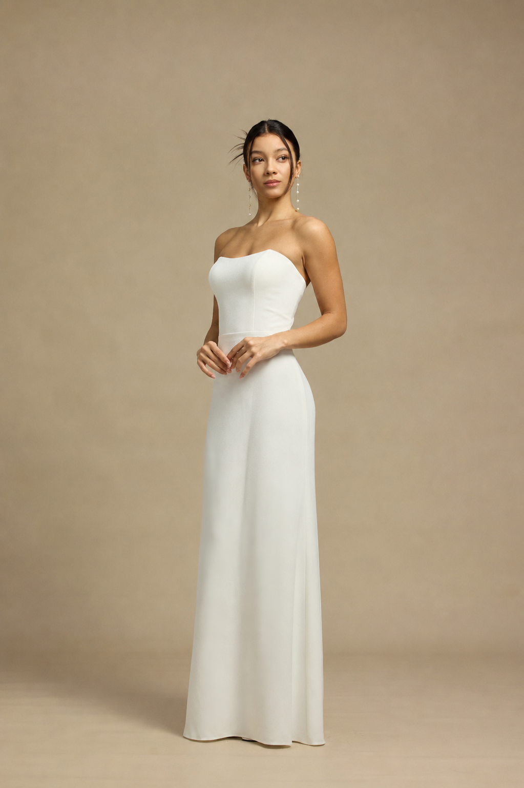 Lily 2-Piece Minimalist Sweetheart Column Wedding Dress with Qipao Cheongsam Mandarin Collar Mulberry Silk Overlay | Bone and Grey Bridal | Affordable Minimal Simple Bridal Gowns Online Canada USA Singapore